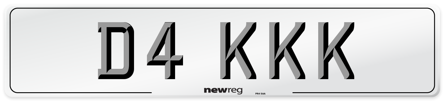 D4 KKK Number Plate from New Reg